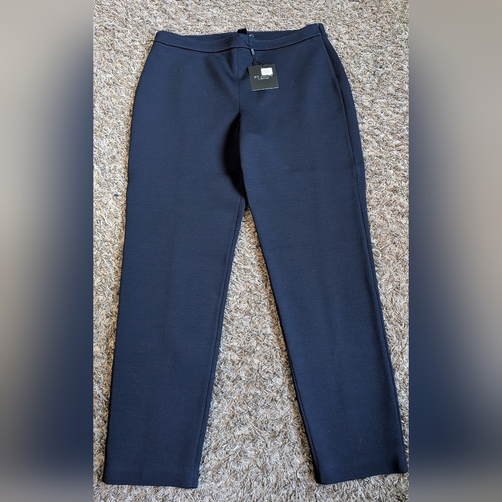 NWT St.John Caviar Navy Wool Blend Split Hem Alexa Fit 27" Pants Sz 10